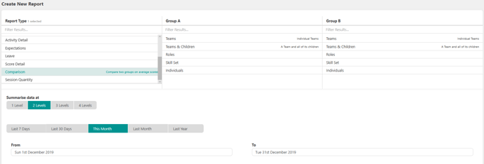 Comparison report selection