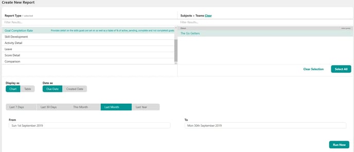 Goal Compeltion report seleciton