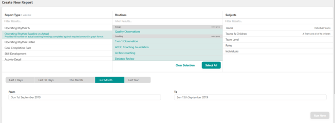 OR BAseline vs Actual reporting page.