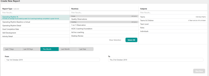Report type options